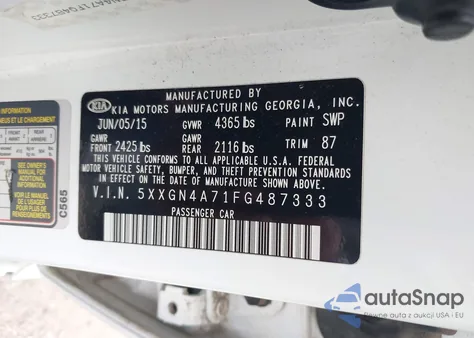 2015 Kia Optima Ex из США, поврежденный, VIN 5XXGN4A71FG487333